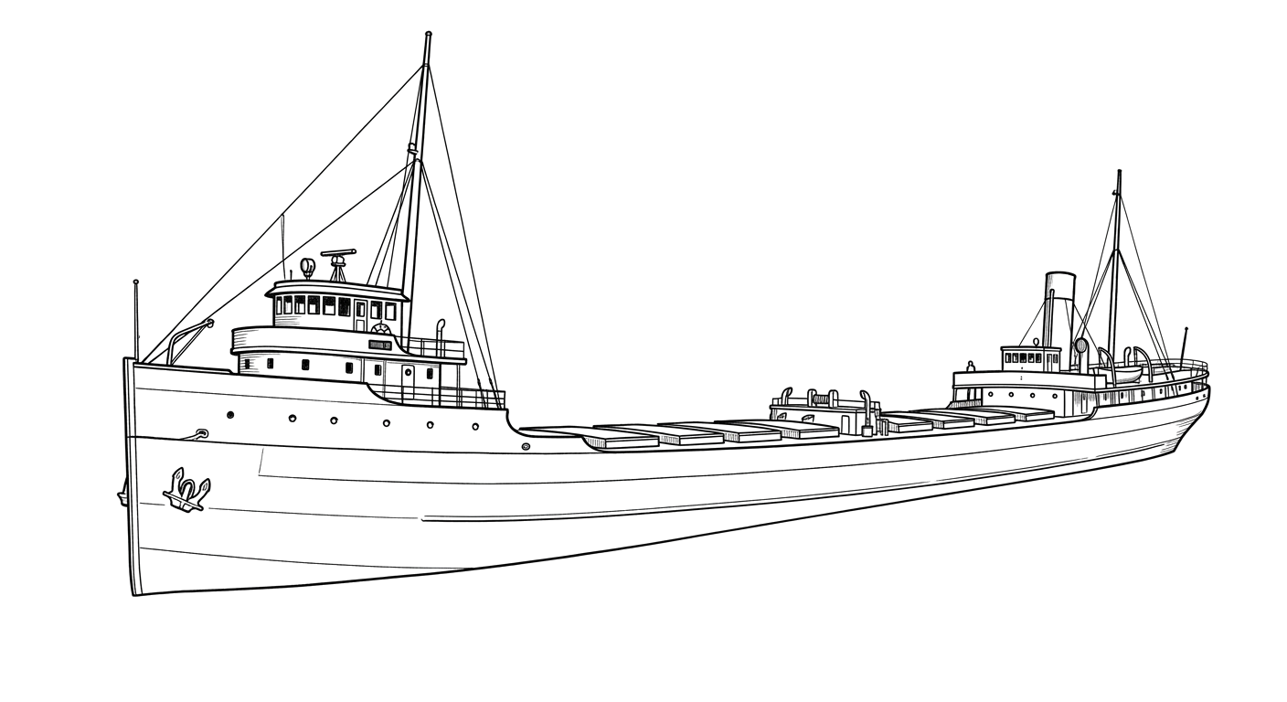 Engraved line drawing of the SS Chester A. Congdon