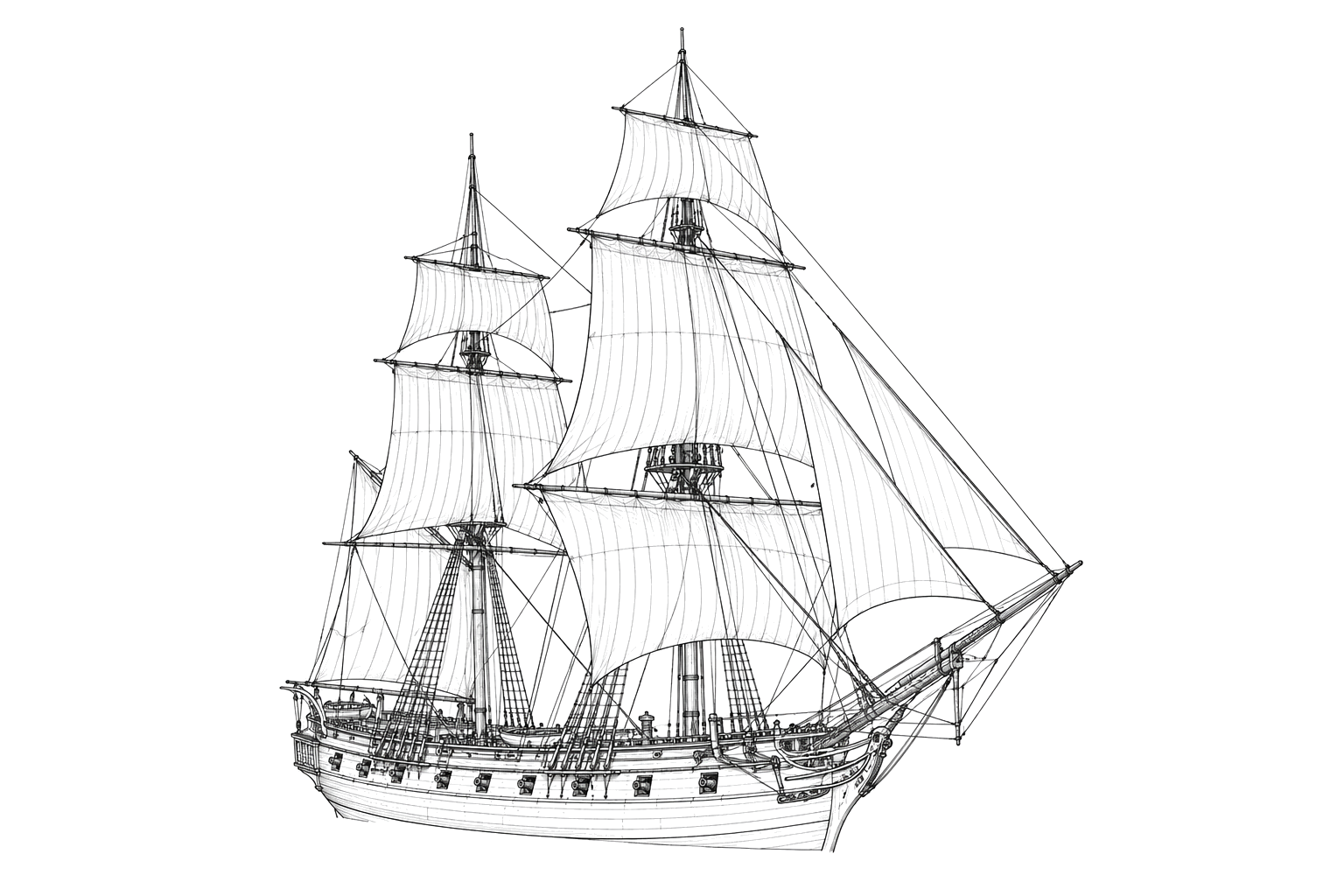 Engraved line drawing of the HMS Bermuda