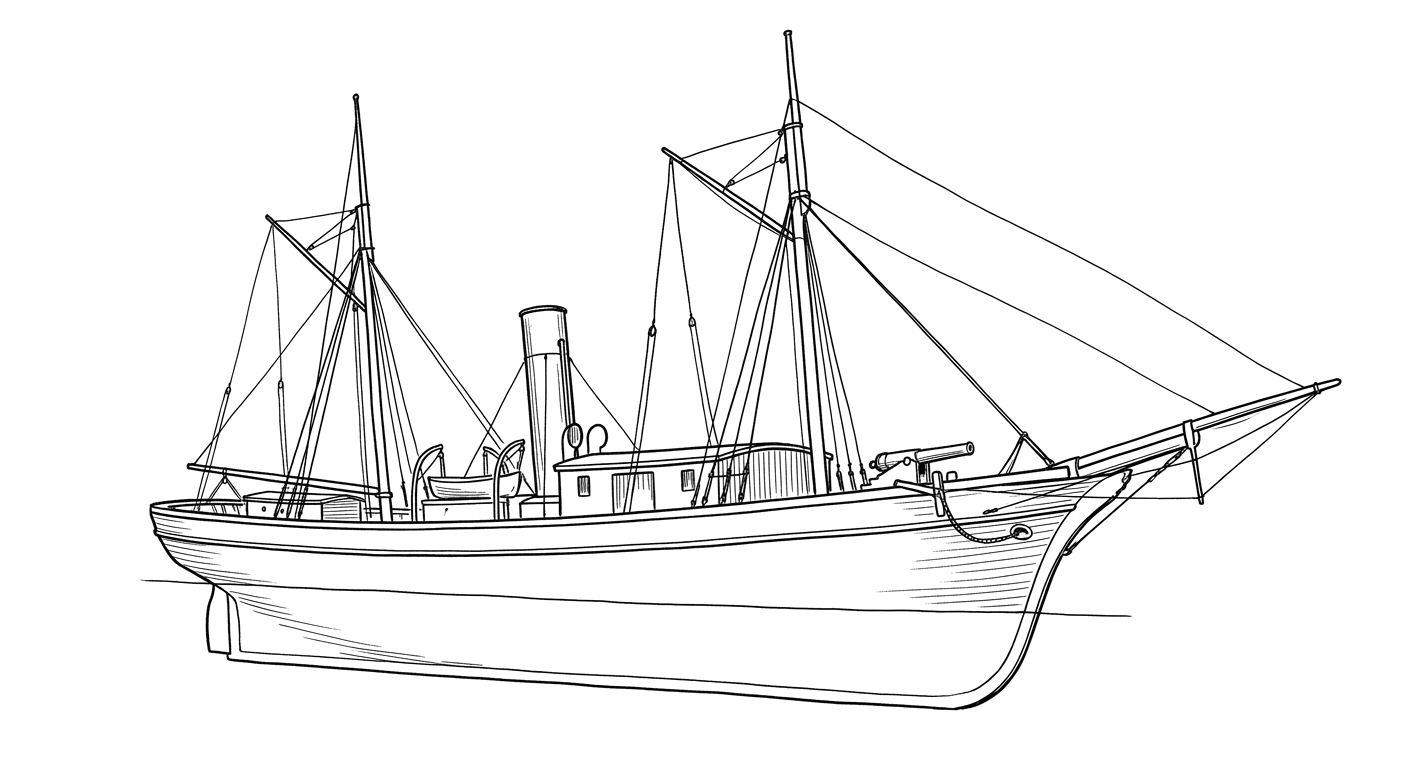 Engraved line drawing of the USS Sachem