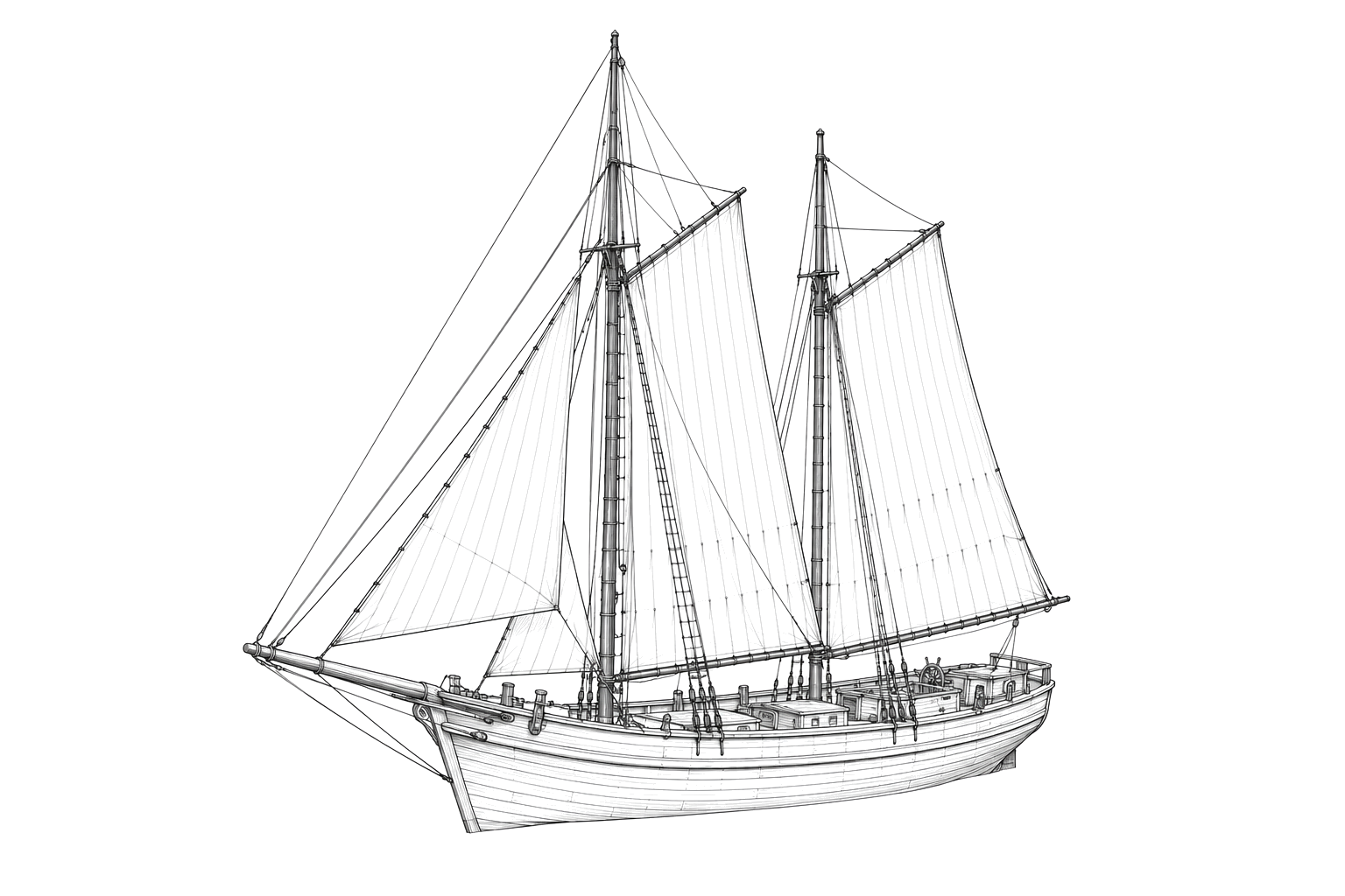 Engraved line drawing of the Sea Gem