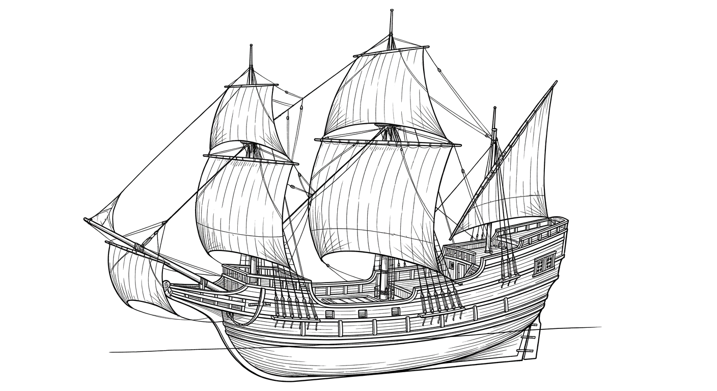 Engraved line drawing of the Elizabeth and Mary