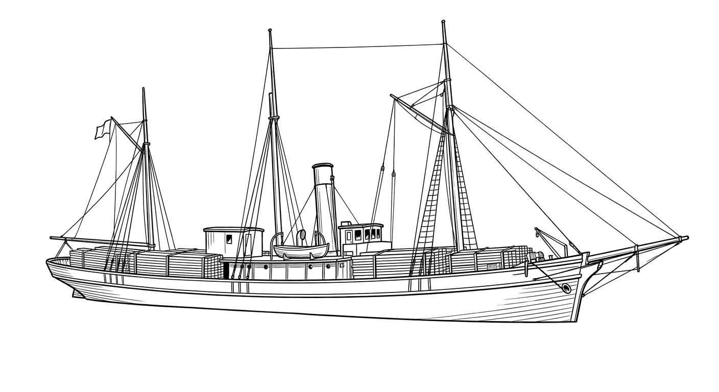 Engraved line drawing of the Hartwood
