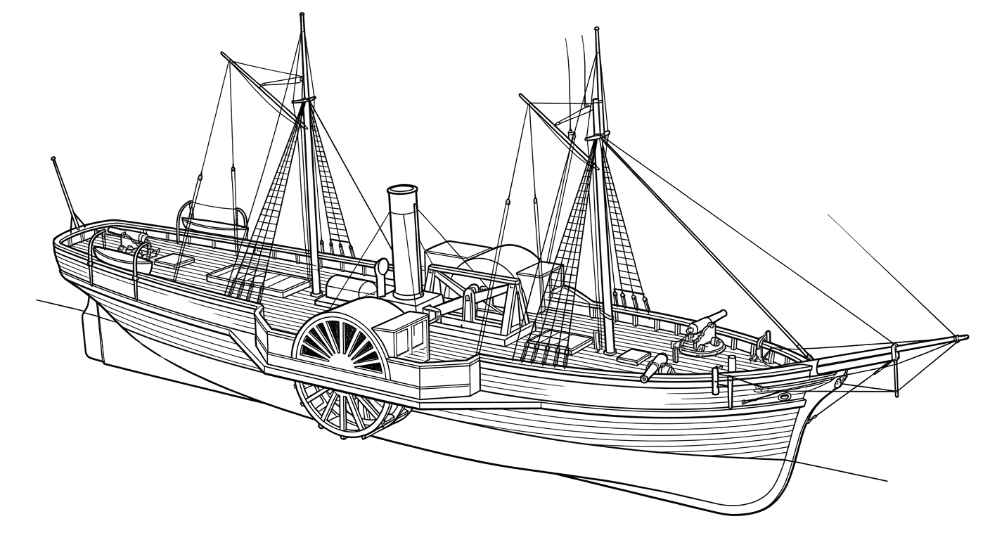 Engraved line drawing of the USS Westfield