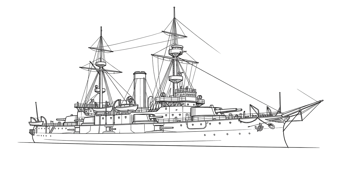Engraved line drawing of the USS San Marcos