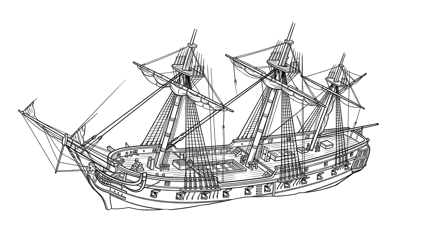 Engraved line drawing of the USS Cumberland