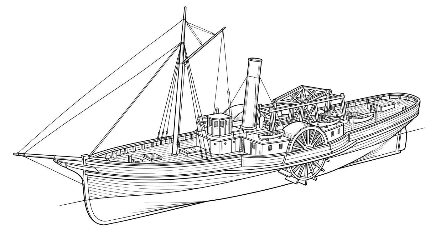 Engraved line drawing of the Detroit
