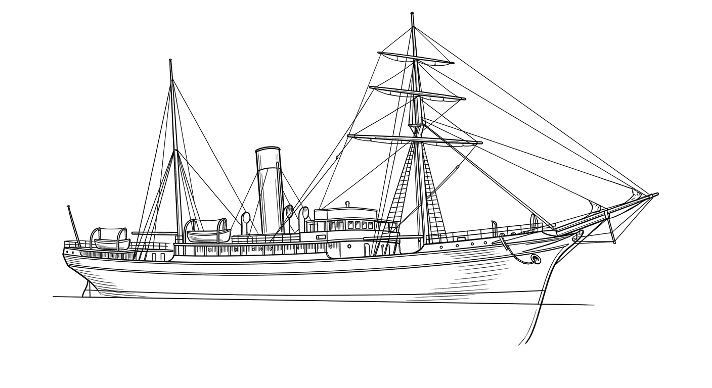 Engraved line drawing of the Caraquet
