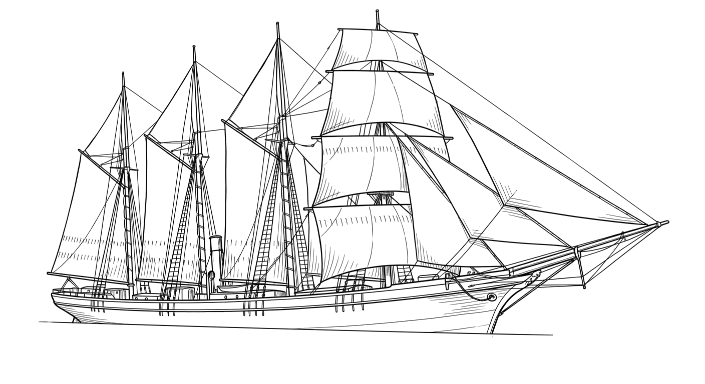 Engraved line drawing of the Jacob M. Haskell