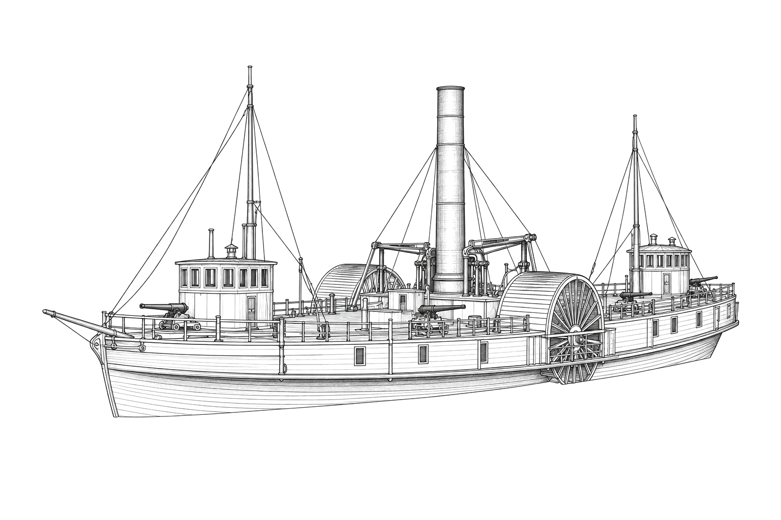 Engraved line drawing of the USS Southfield