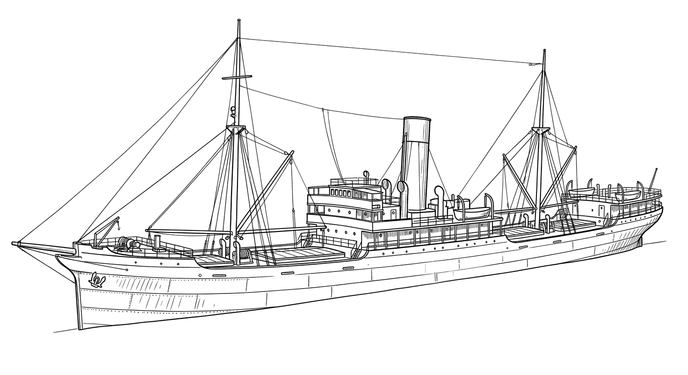 Engraved line drawing of the SS Sommerstad