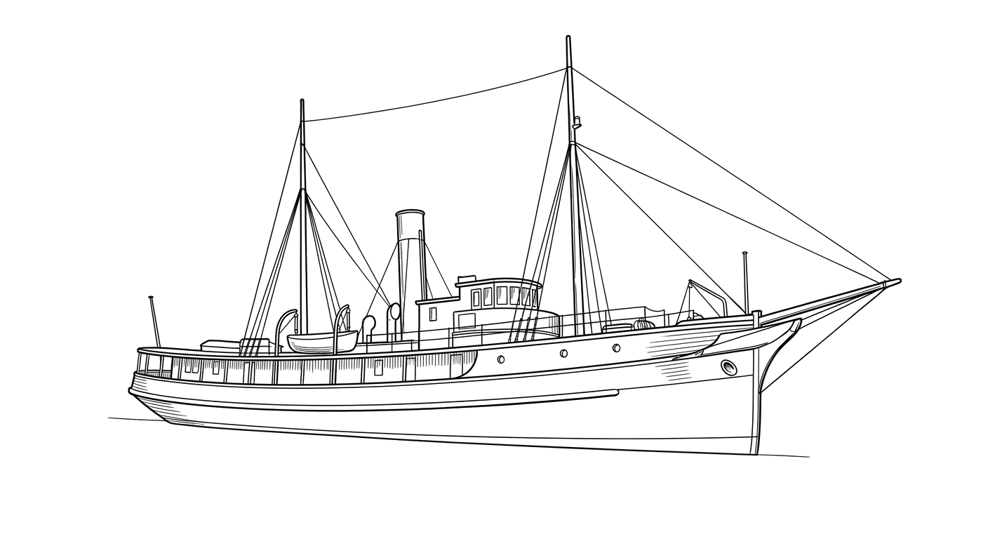 Engraved line drawing of the SS Dix