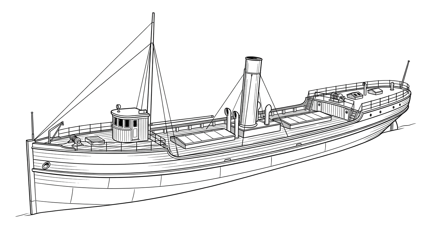 Engraved line drawing of the SS Eber Ward
