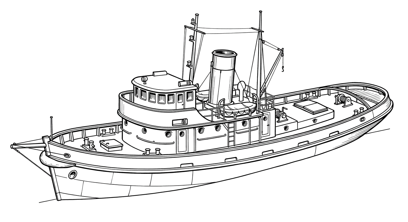 Engraved line drawing of the Tugboat (Caracas Bay)