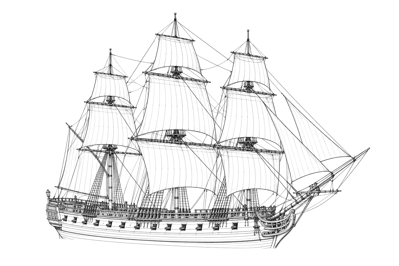 Engraved line drawing of the HMS Astraea