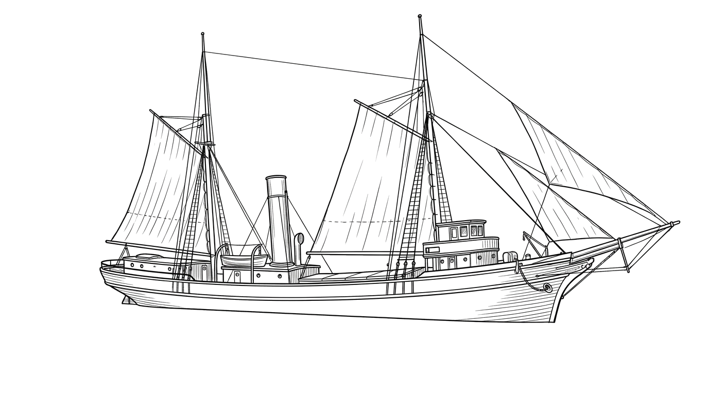 Engraved line drawing of the SS Noyo
