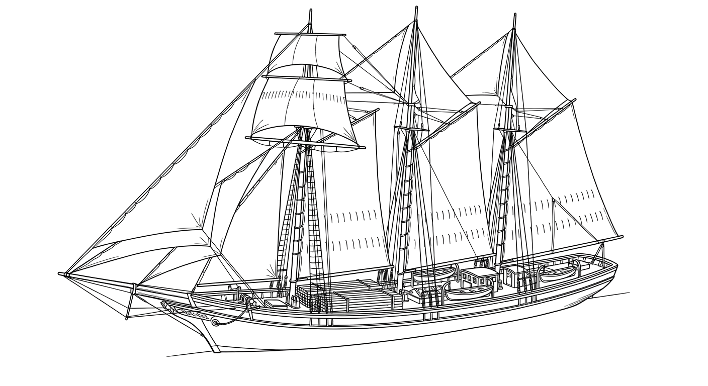 Engraved line drawing of the Abbie M. Deering