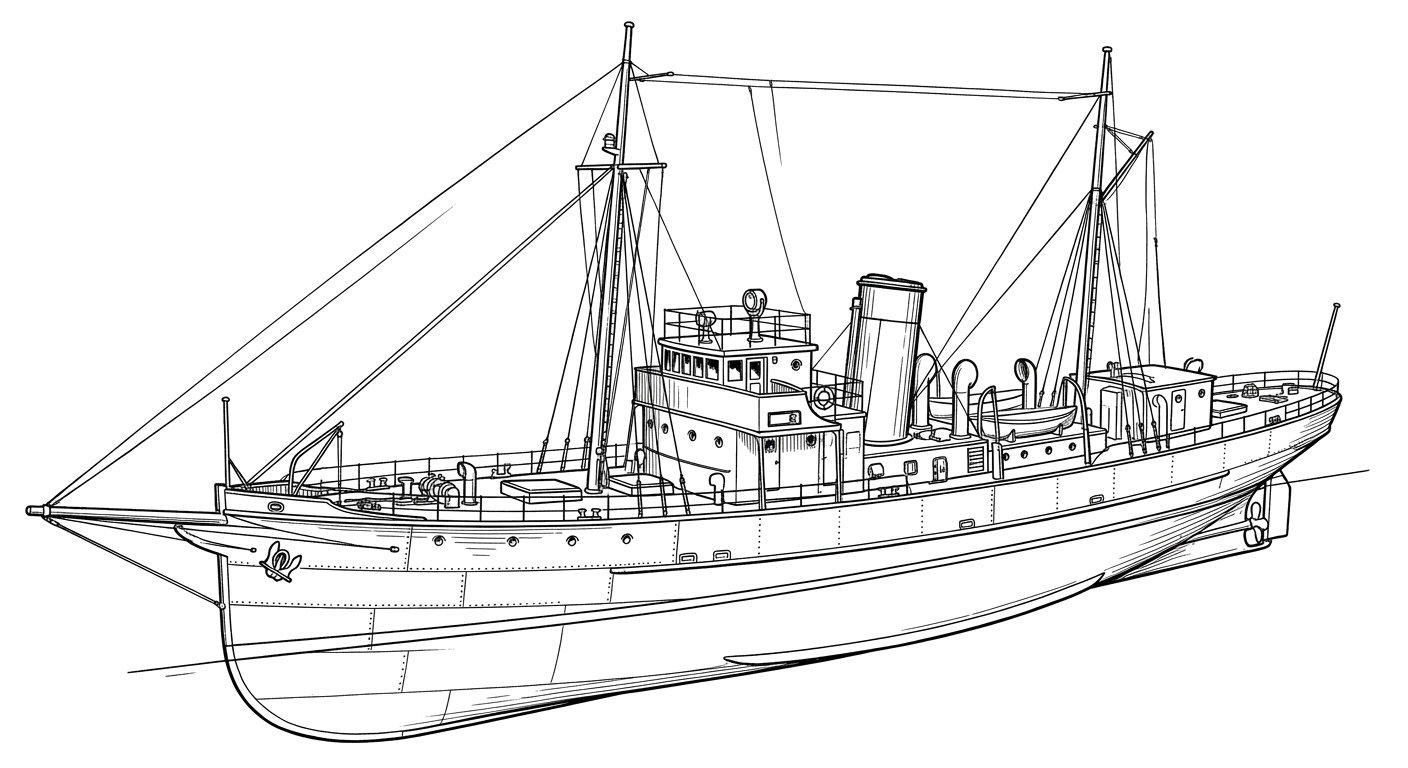 Engraved line drawing of the USCGC Cuyahoga