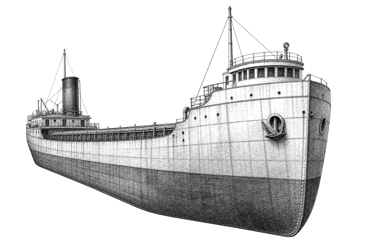 Engraved line drawing of the SS Kamloops