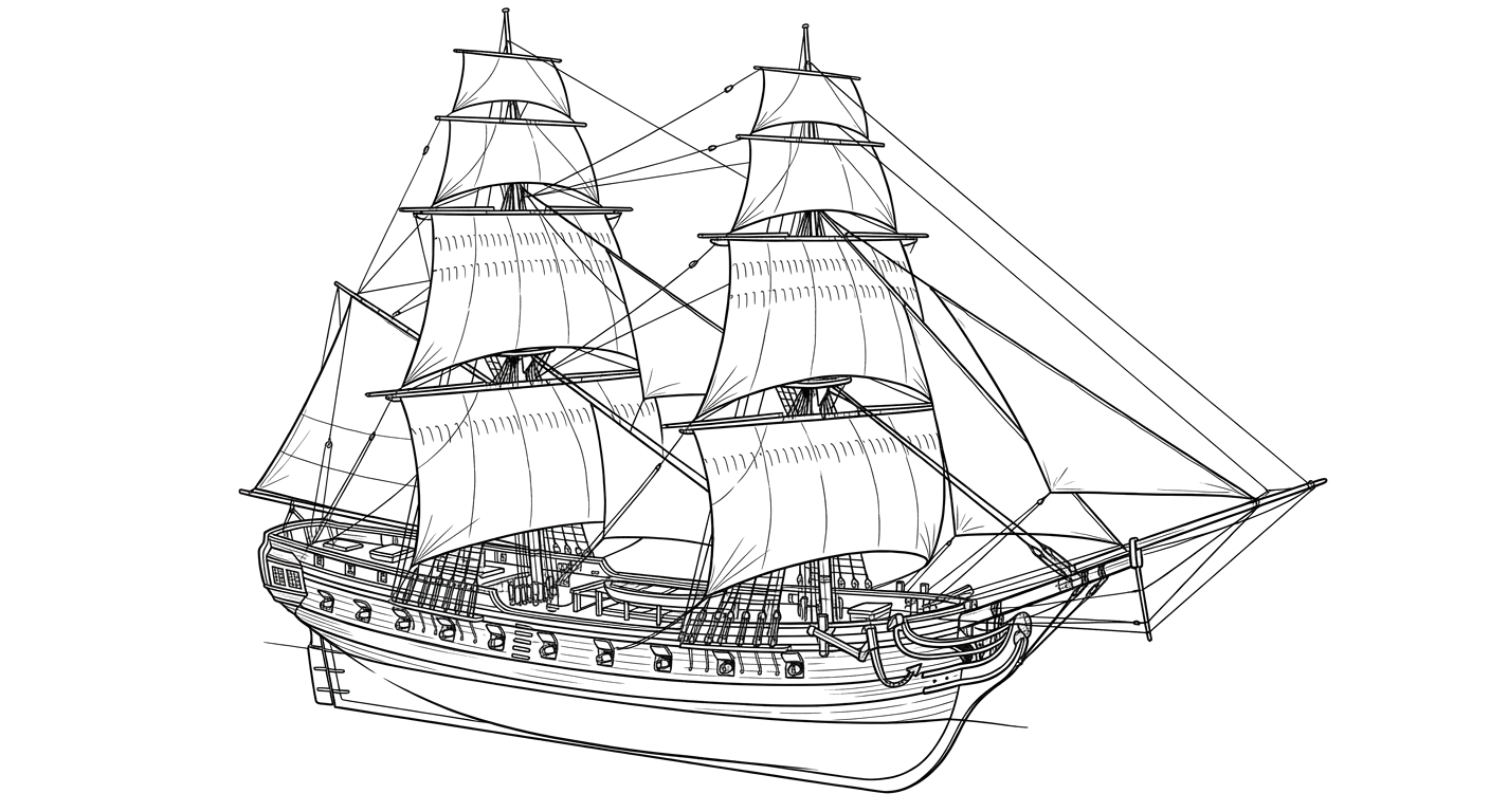 Engraved line drawing of the HMS Wolf