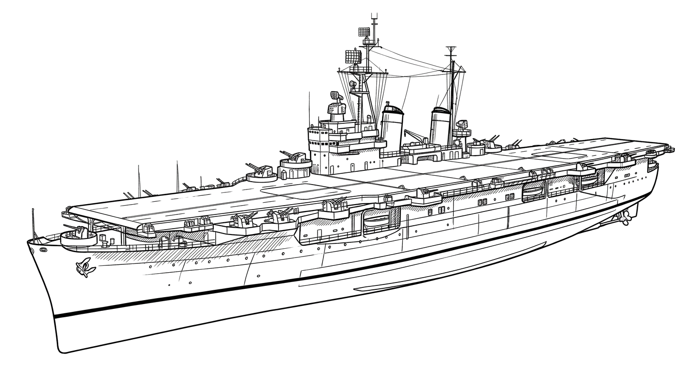 Engraved line drawing of the USS Independence