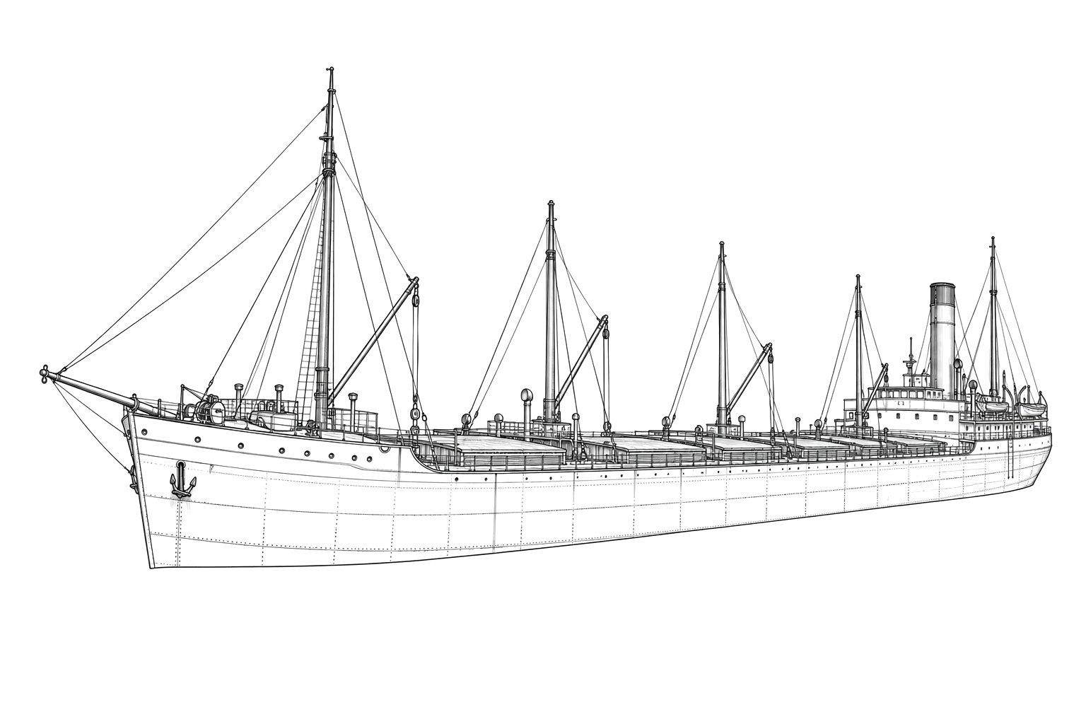 Engraved line drawing of the D.R. Hanna