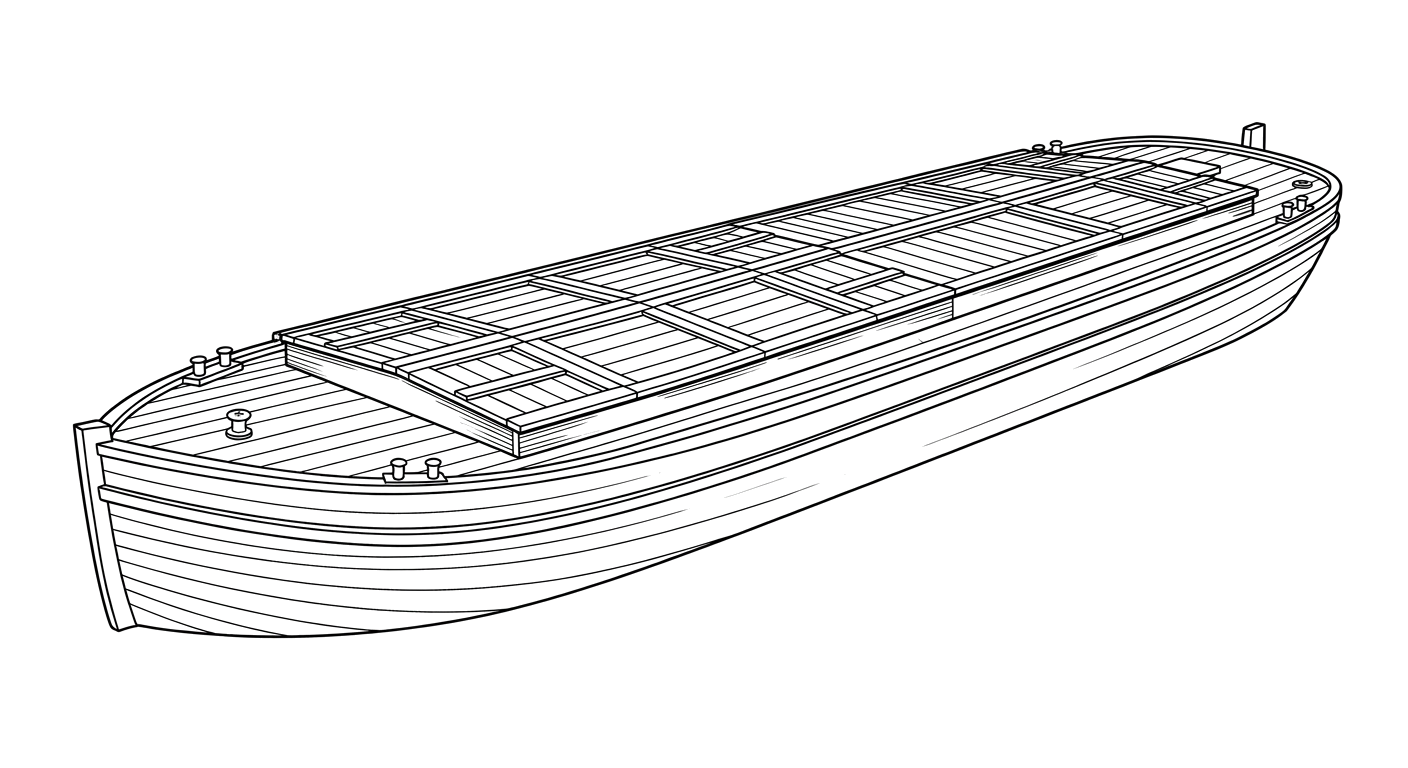 Engraved line drawing of the Johnson Barge No. 17