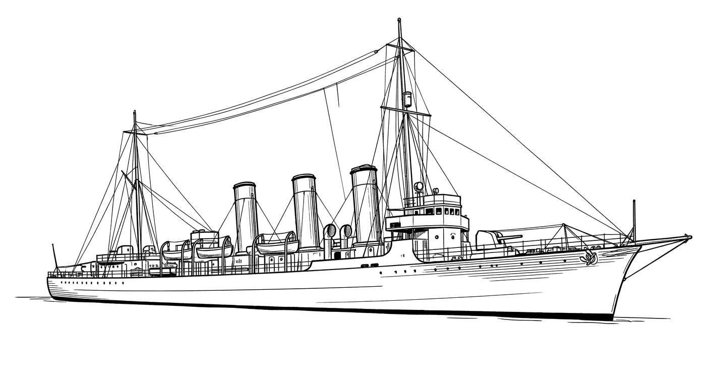 Engraved line drawing of the USS Young