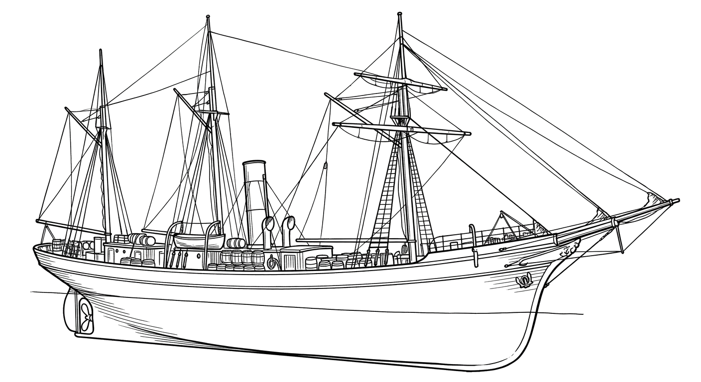 Engraved line drawing of the SS Viking