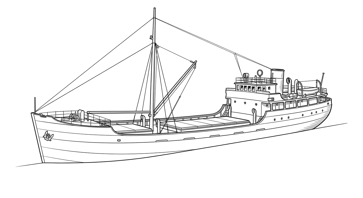 Engraved line drawing of the Kinta S