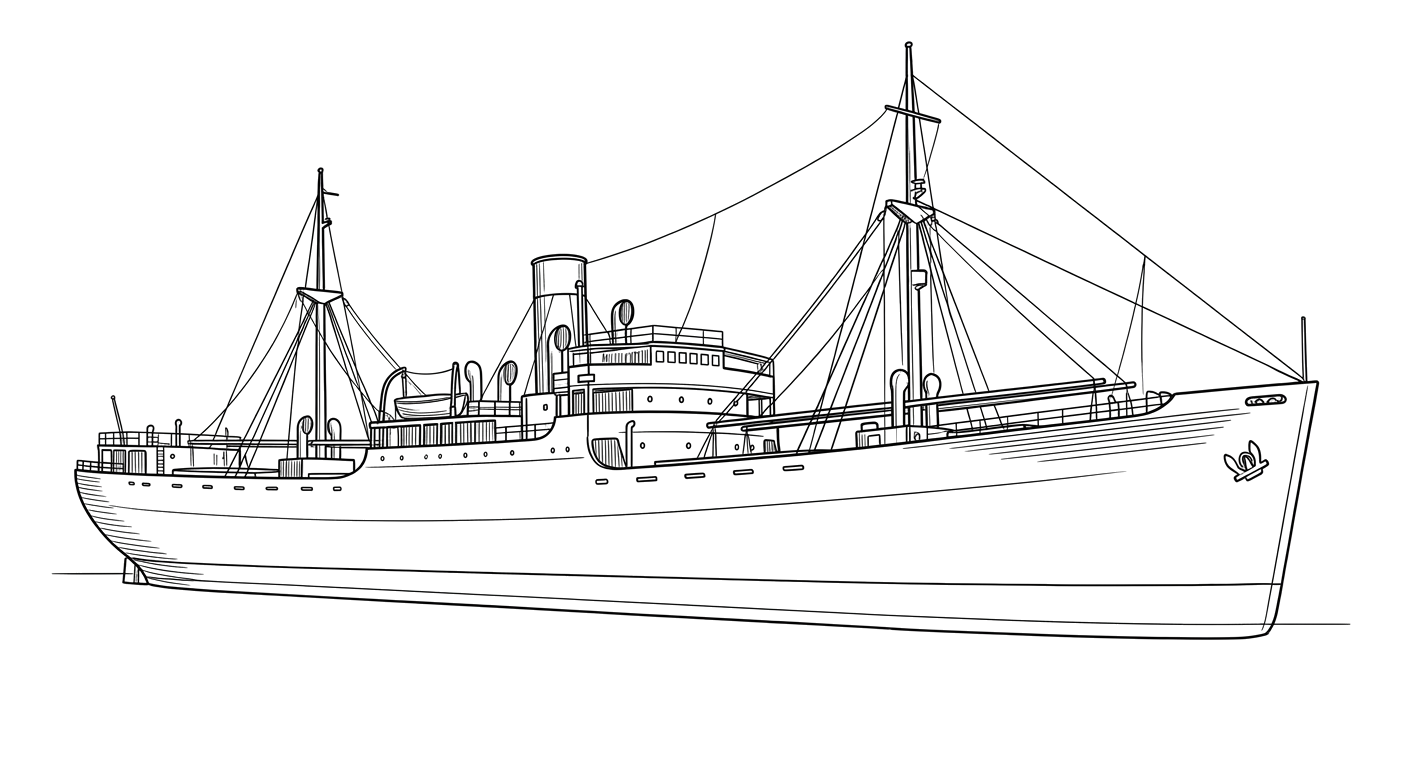 Engraved line drawing of the S.S. Willis A. Slater