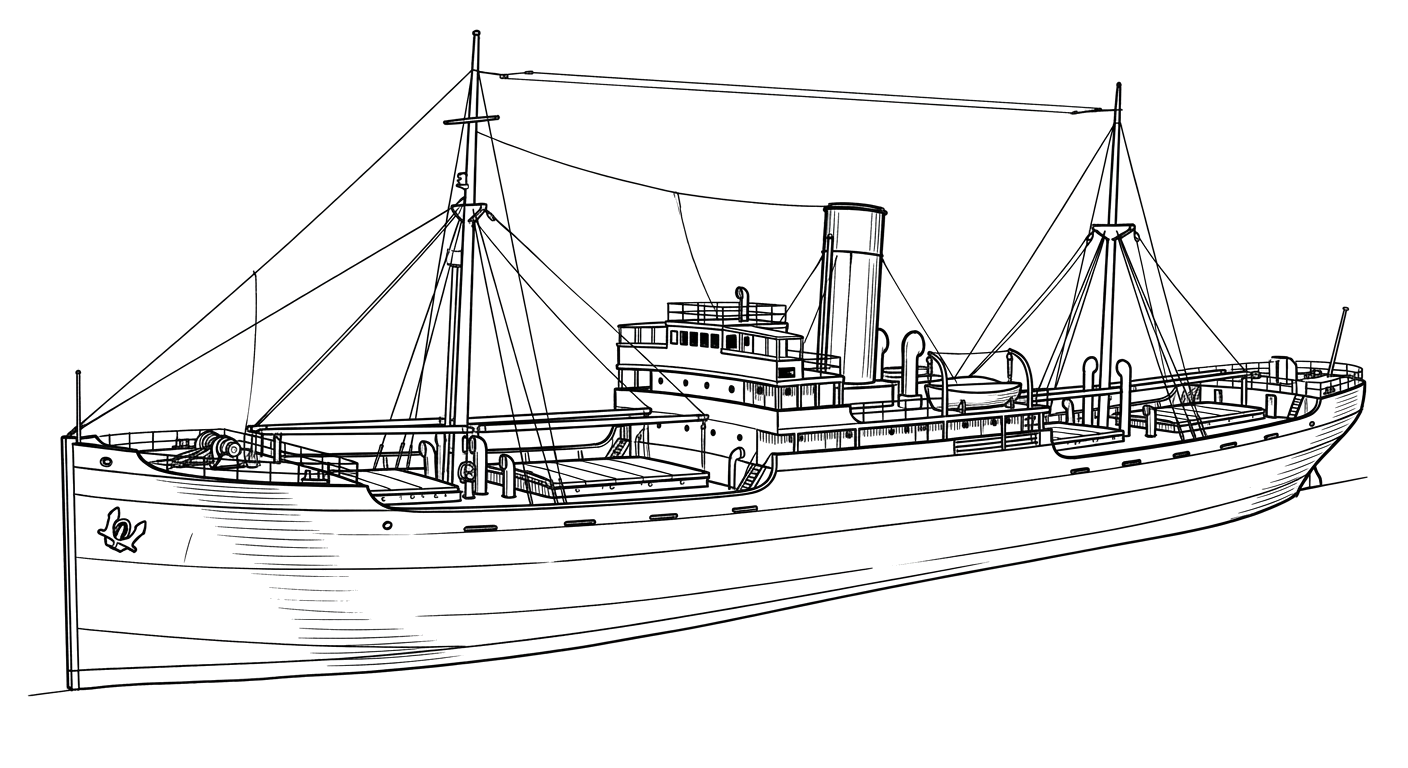 Engraved line drawing of the SS Breconshire