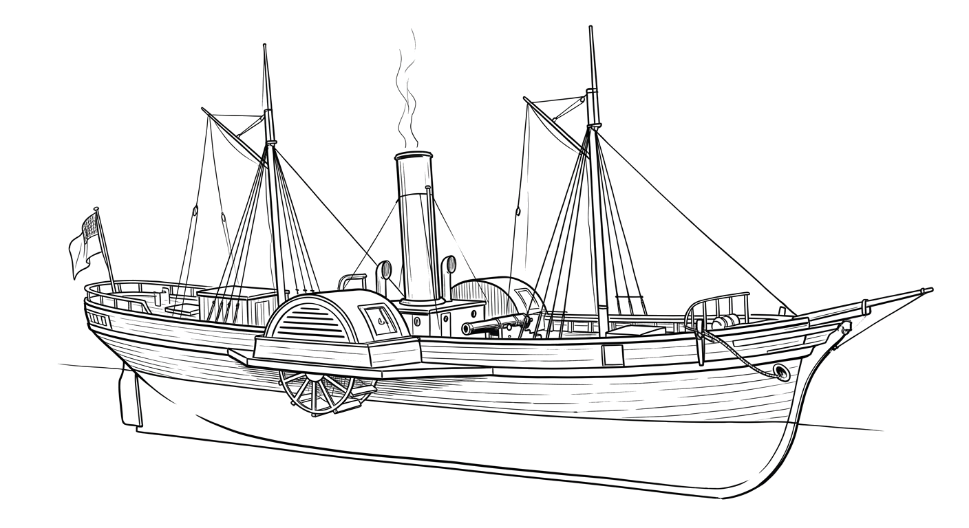 Engraved line drawing of the USS Columbine