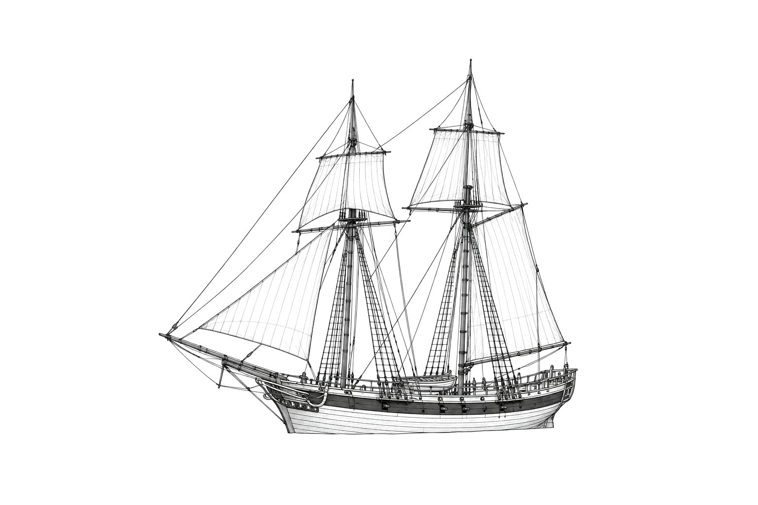 Engraved line drawing of the HMS Speedy