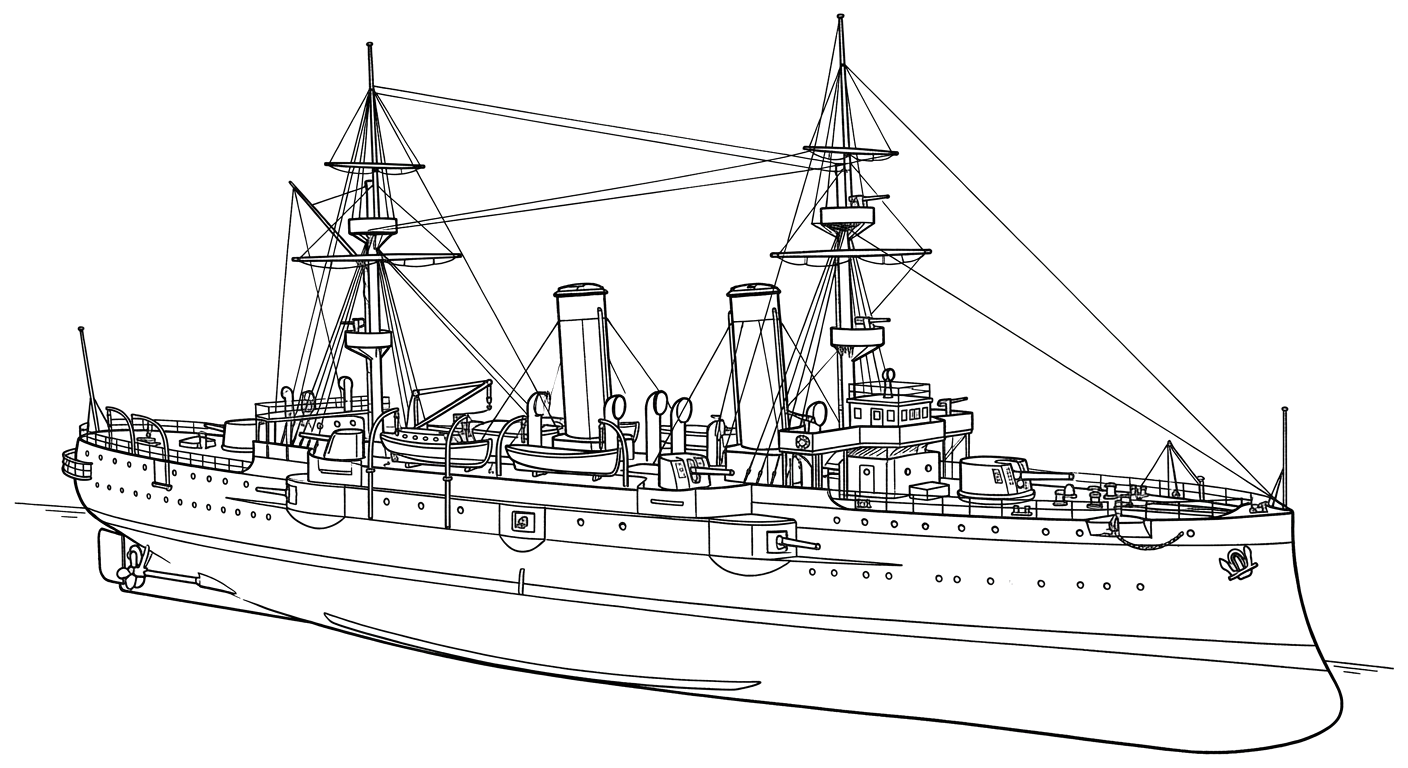 Engraved line drawing of the Cristóbal Colón