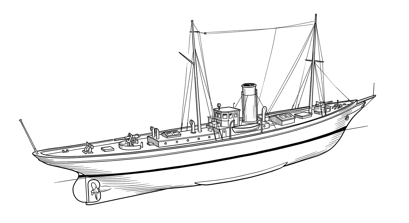Engraved line drawing of the USS Tarantula