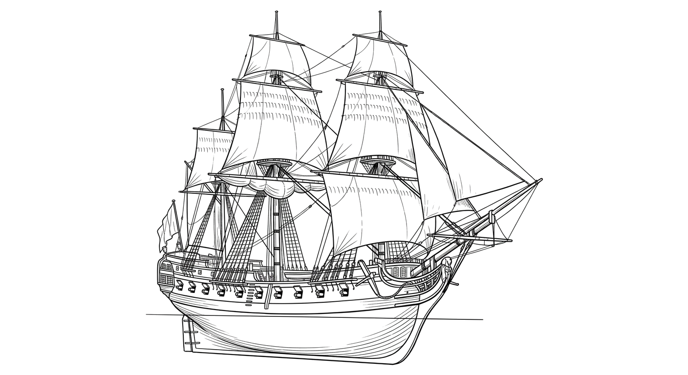 Engraved line drawing of the Le Chameau