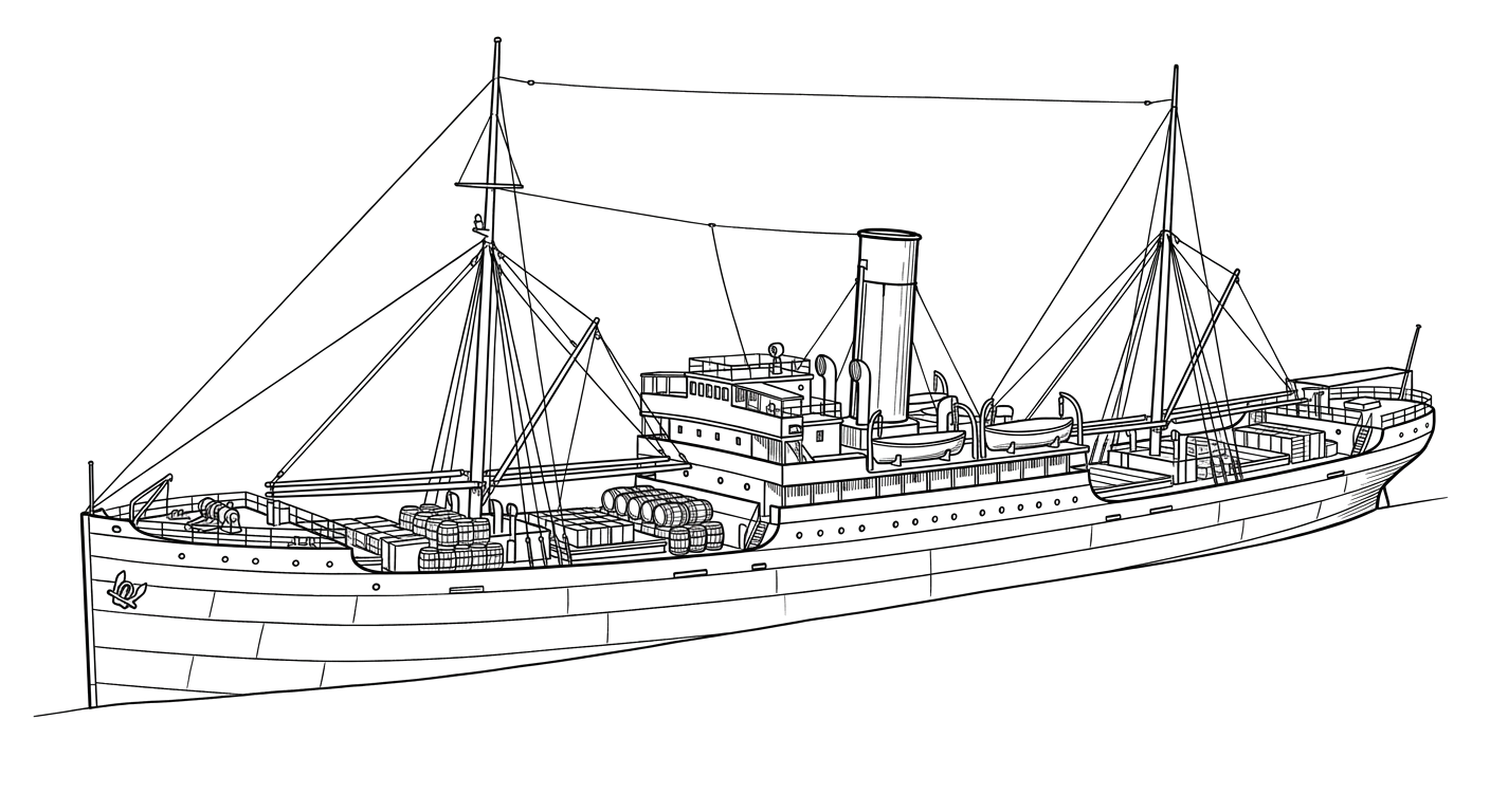 Engraved line drawing of the SS Mont-Blanc
