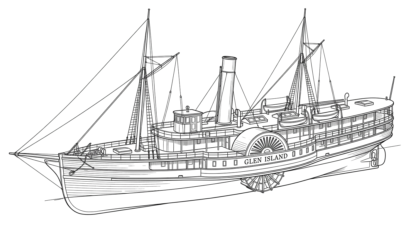 Engraved line drawing of the Glen Island