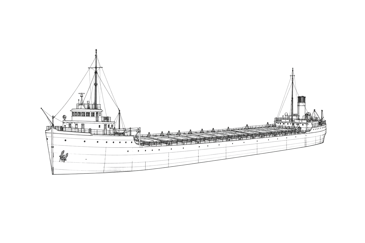 Engraved line drawing of the Carl D. Bradley