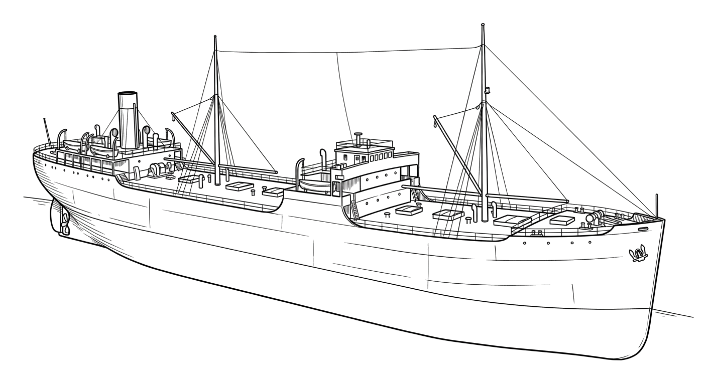 Engraved line drawing of the SS Palo Alto