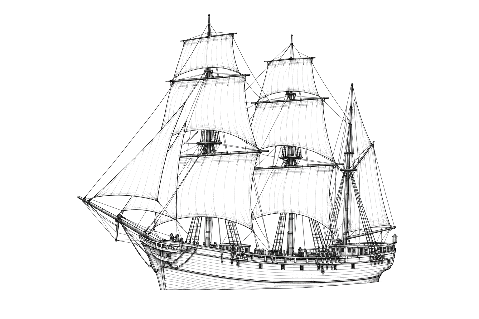 Engraved line drawing of the Jamaica Merchant