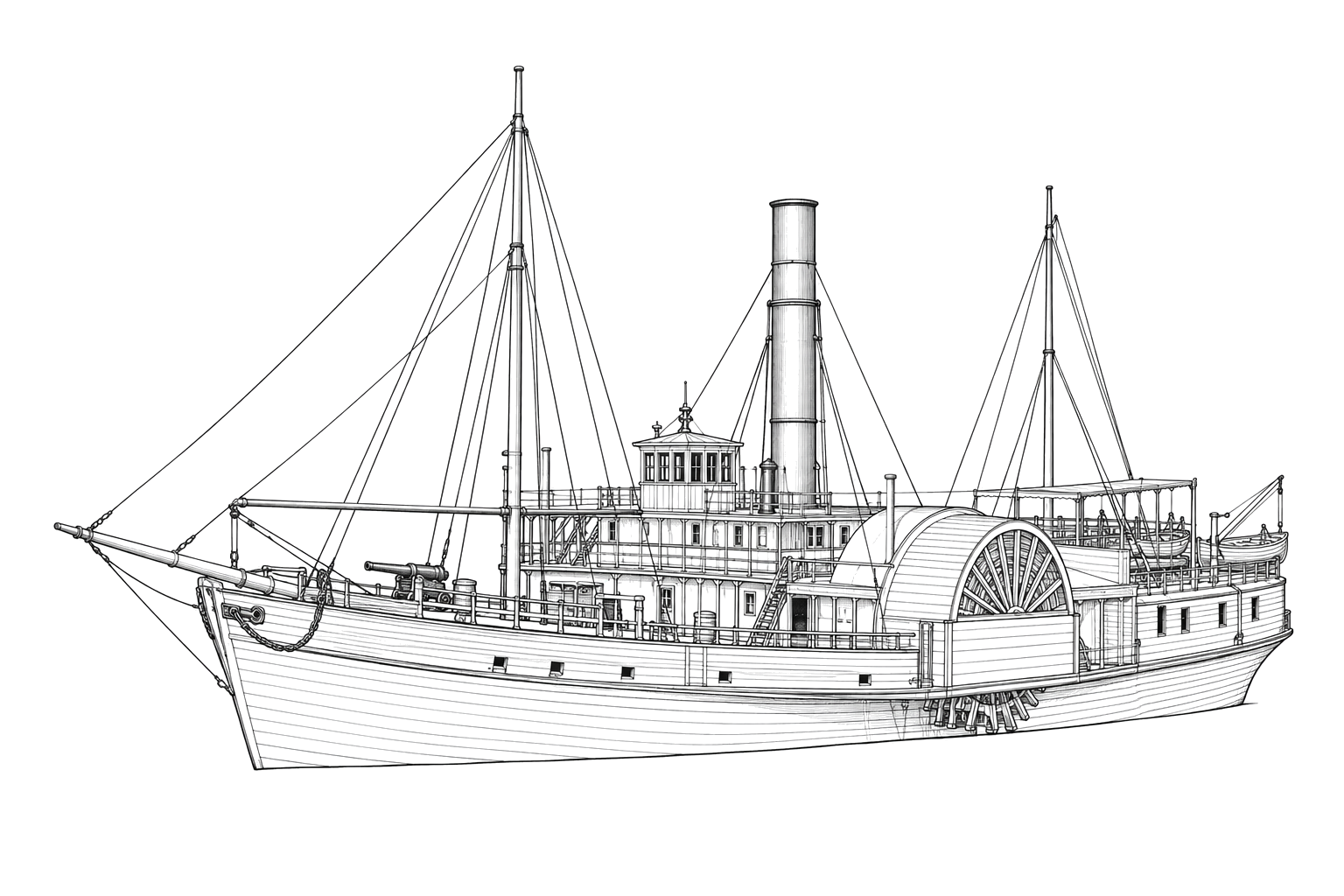 Engraved line drawing of the USS Commodore Jones