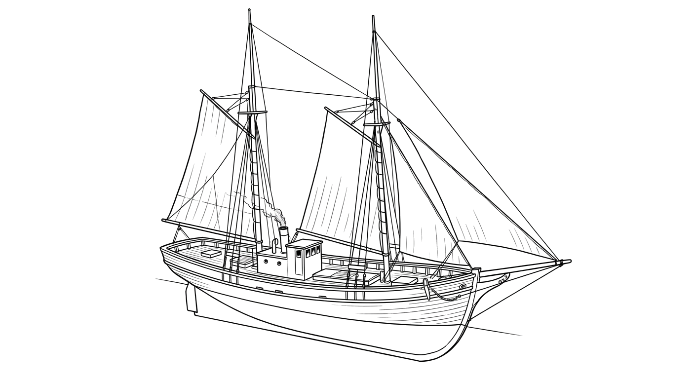 Engraved line drawing of the I'm Alone