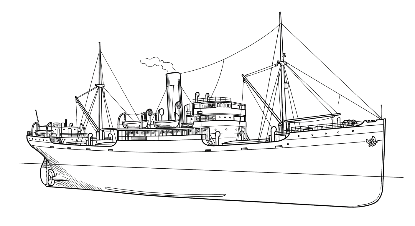 Engraved line drawing of the SS Inchulva