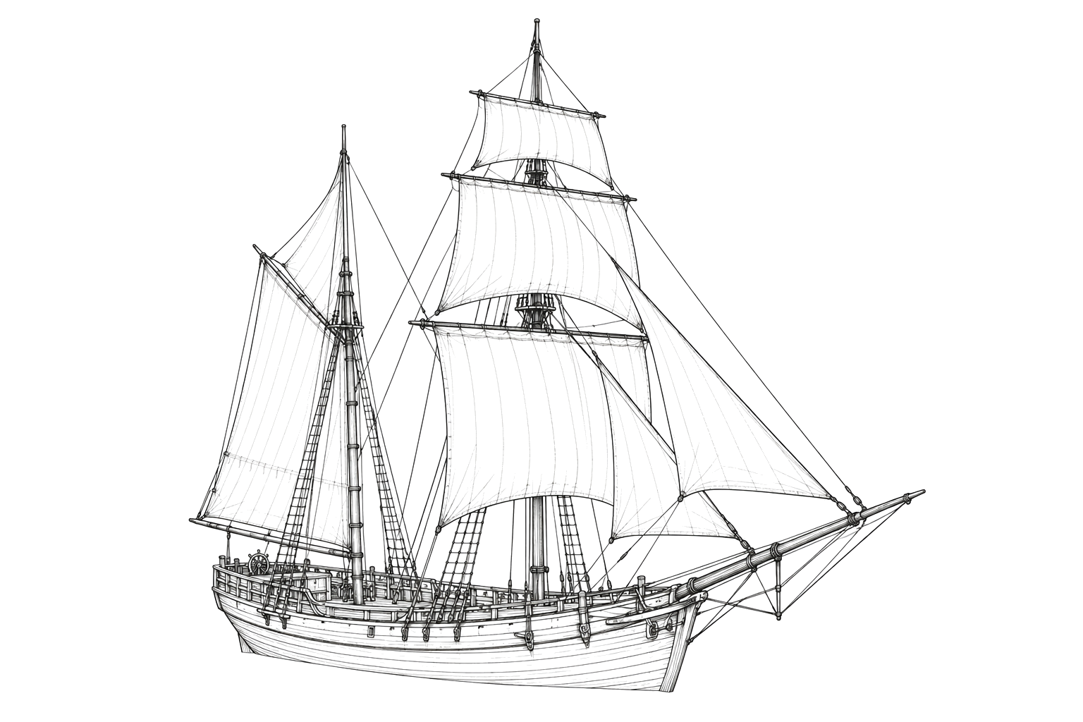 Engraved line drawing of the Mary Anne