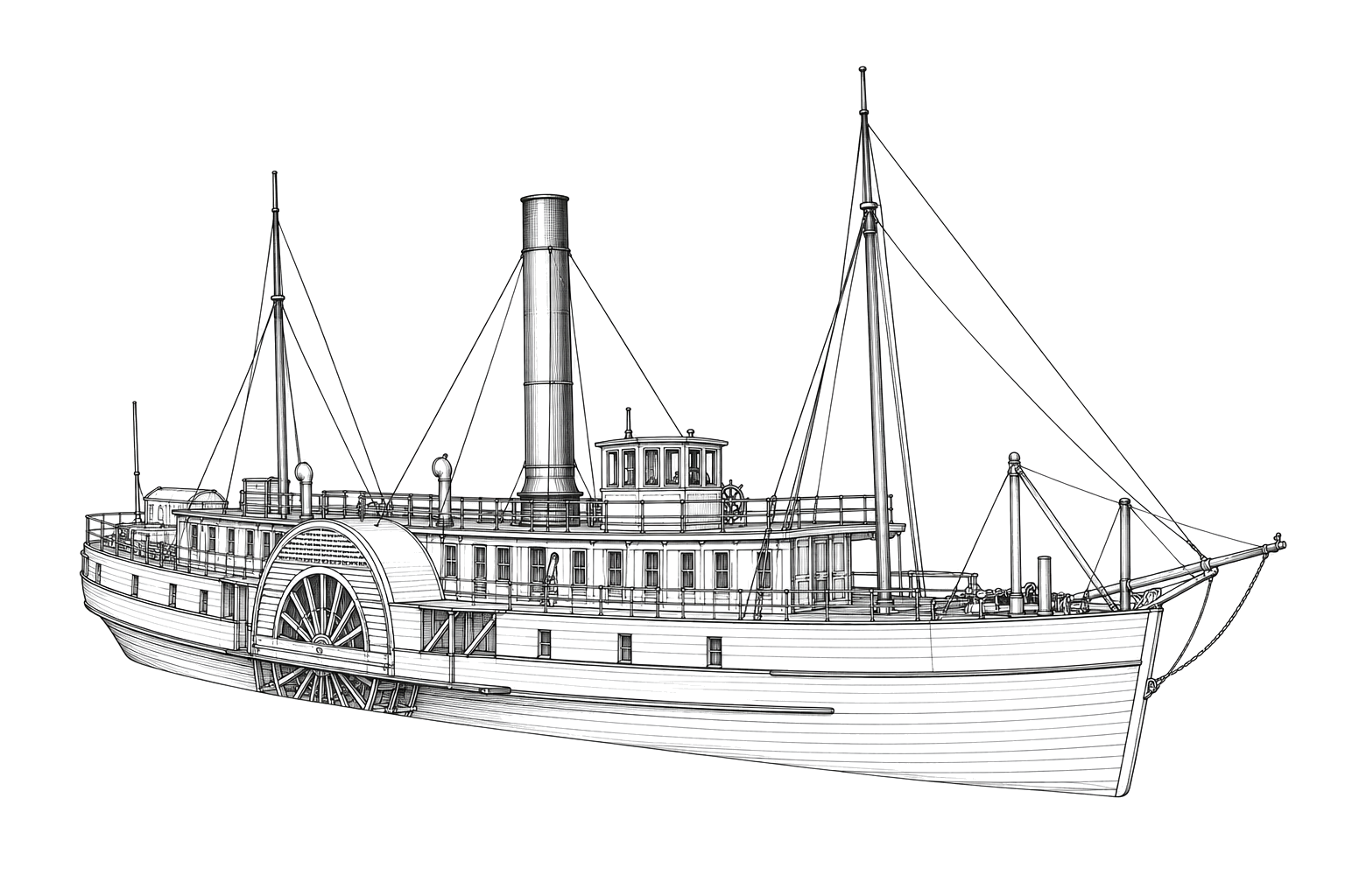 Engraved line drawing of the Waubuno