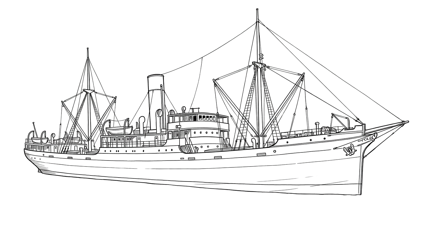 Engraved line drawing of the Port Hunter