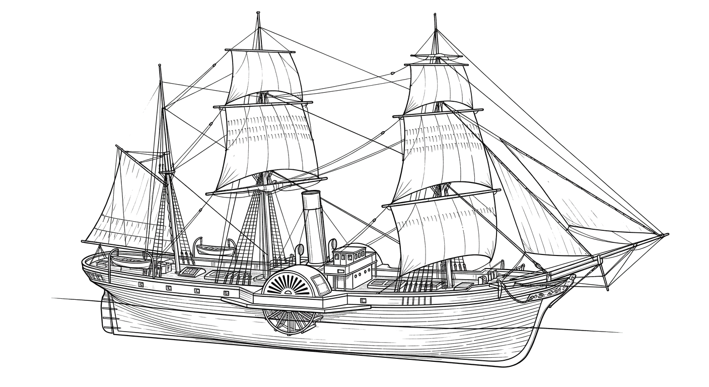 Engraved line drawing of the RMS Tweed