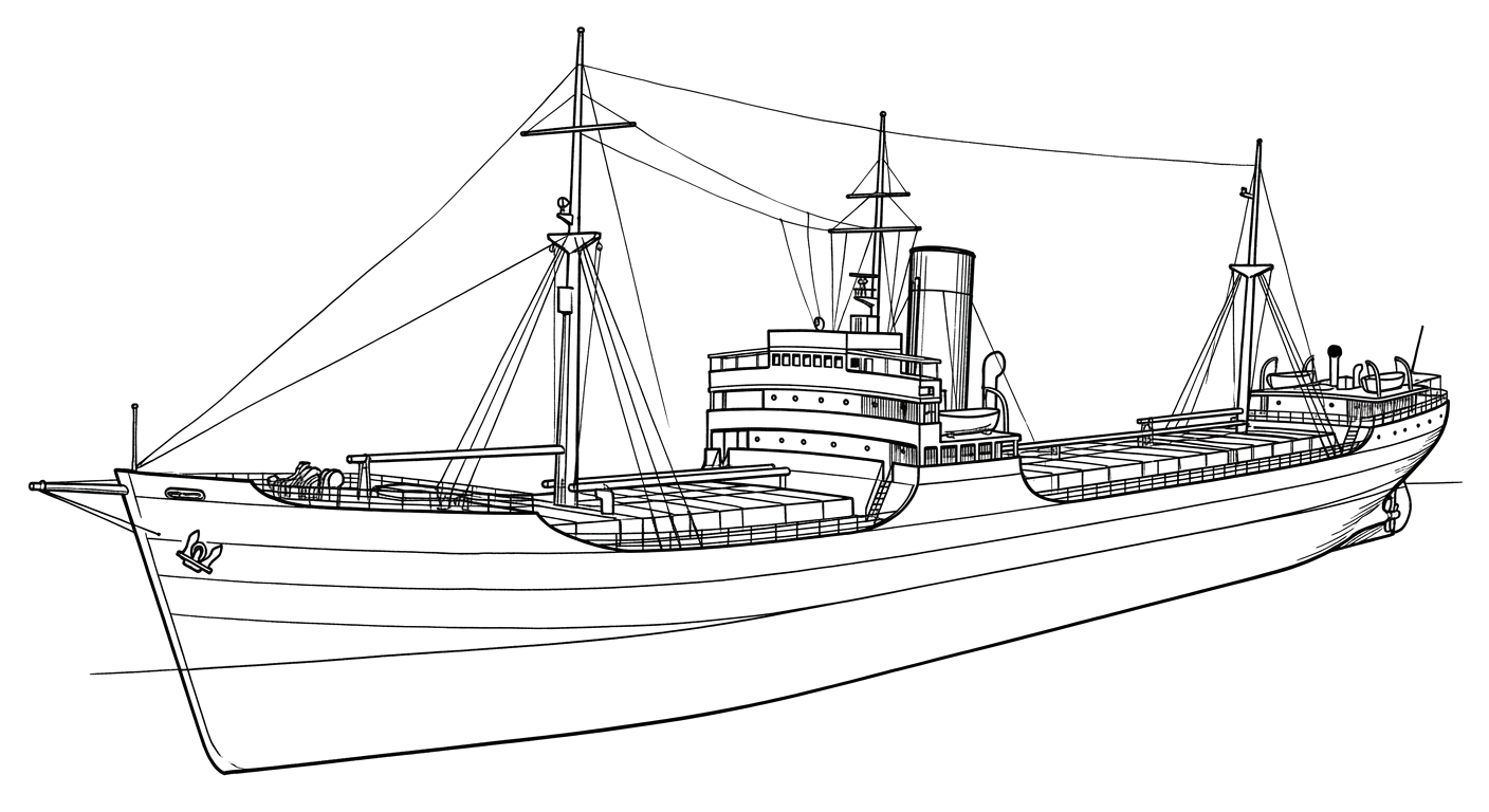 Engraved line drawing of the SS Gulfamerica