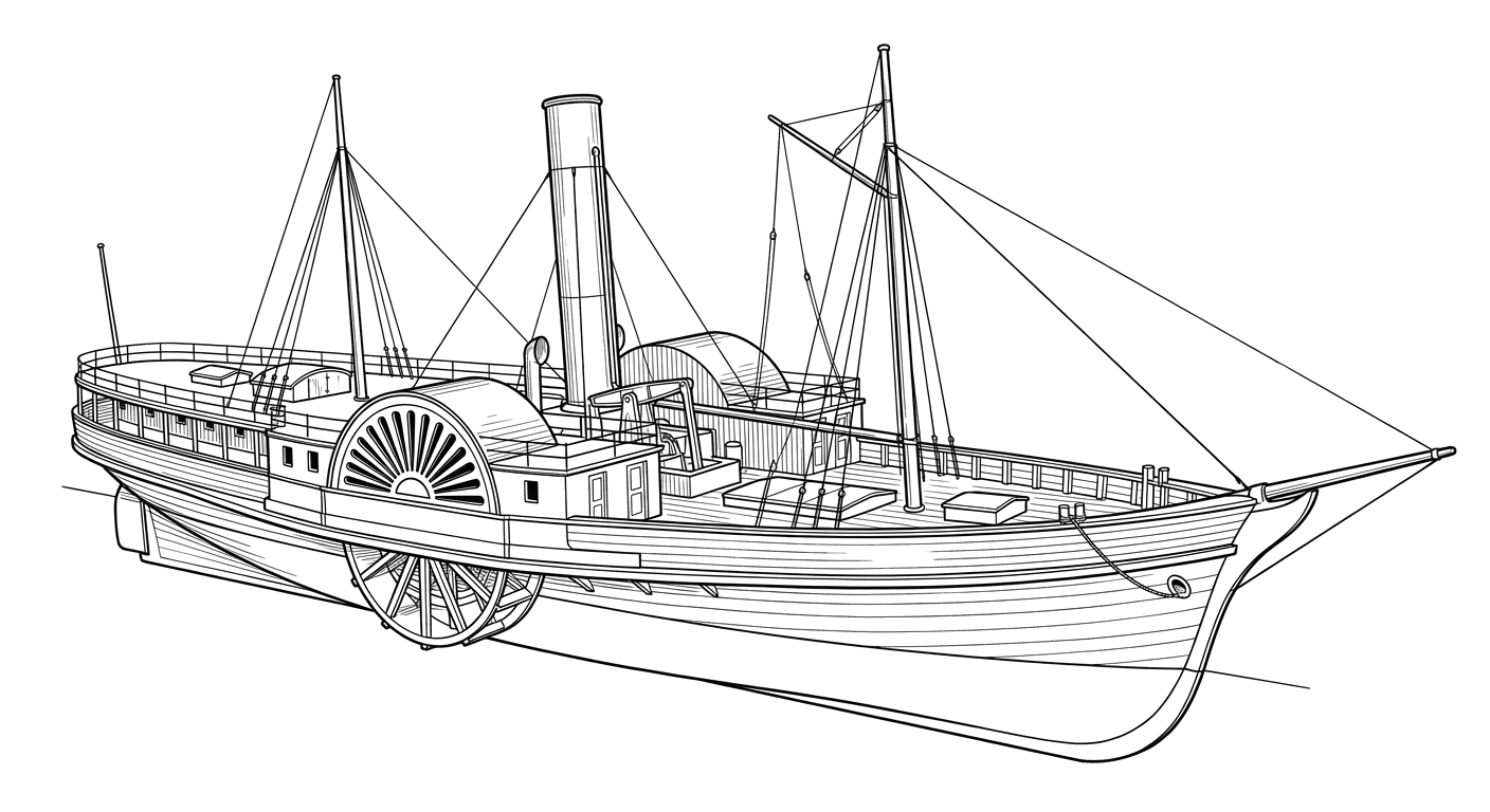 Engraved line drawing of the Daniel Drew
